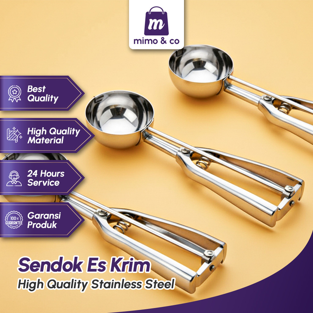 Sendok Es Krim Stainless Steel – Scoop Ice Cream Anti Jatuh Capit Serbaguna untuk Puding & Kue - 252