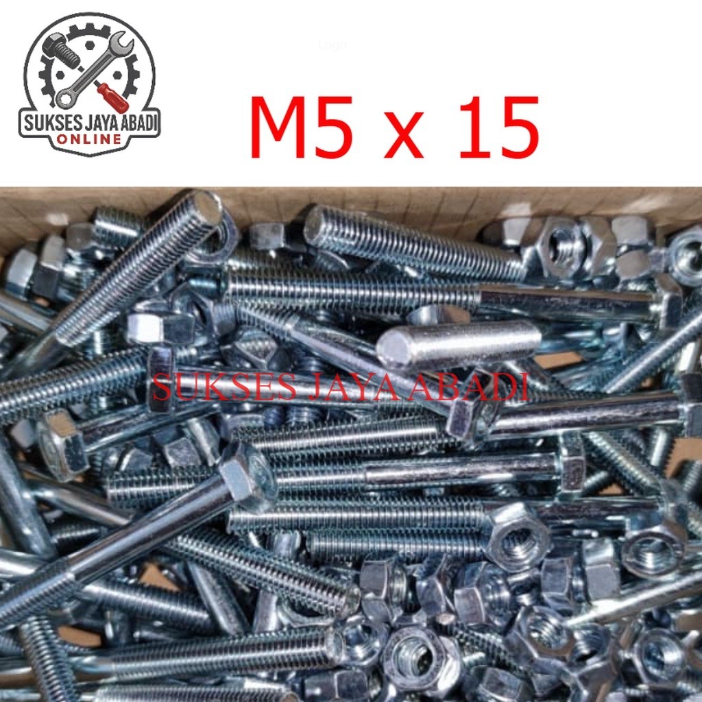 BAUT MUR HEX PUTIH M5 X 15 Kunci 8 / BMP / BAUT HEXAGON / BOLT NUT / STAINLESS SS304 / CHROME / BAJA
