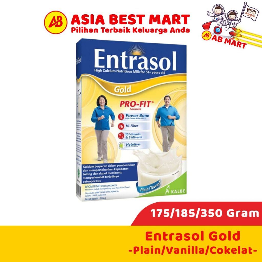Entrasol Gold Vanilla 185 Gr Coklat 175 Gr Plain 350 Gr / Susu Bubuk Tulang Tinggi Kalsium Protein -