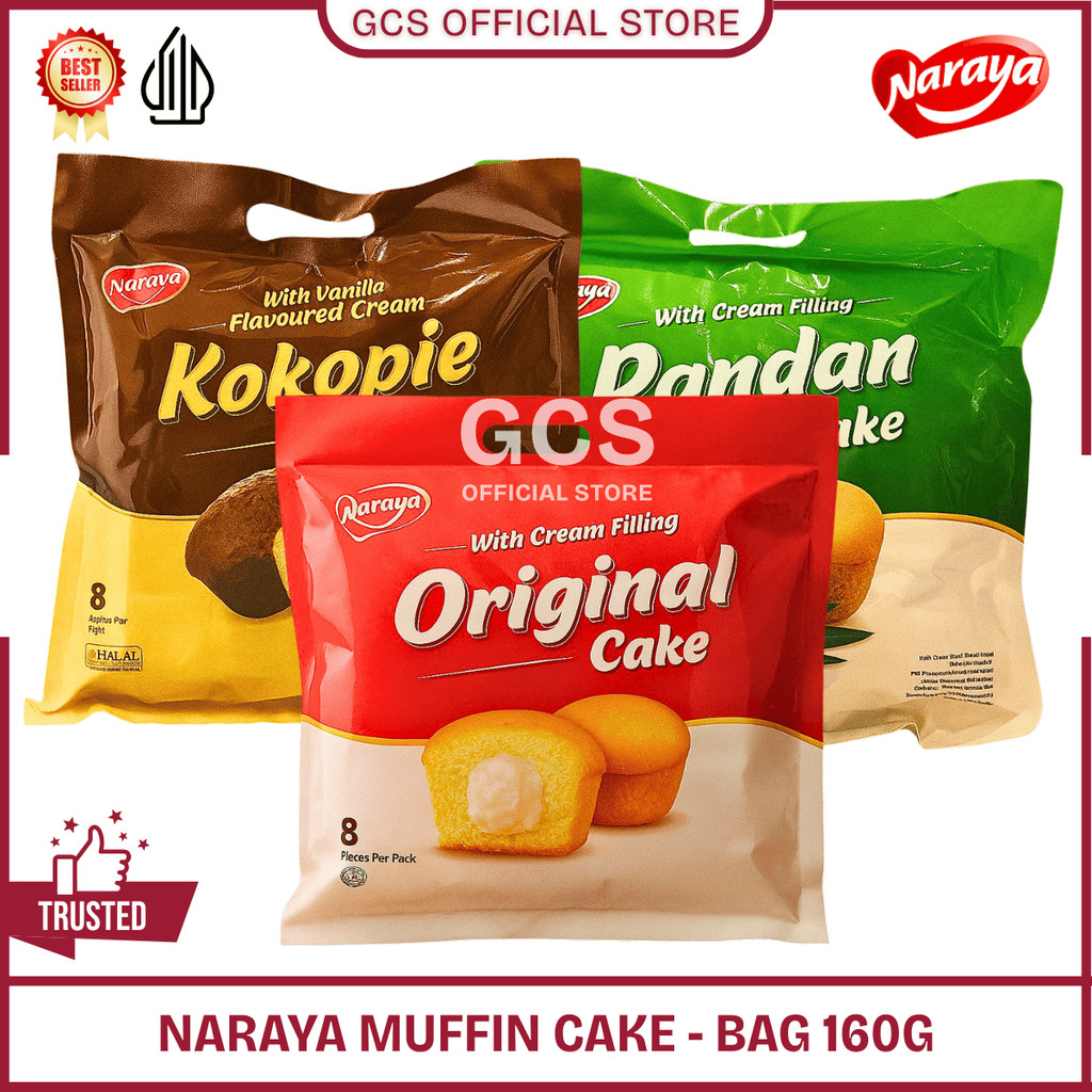 Naraya Muffin Cake 160g Kue Bolu Mini Muffin Isi Cream Aneka Rasa Original Pandan Kokopie Halal