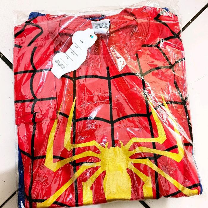 BAJU ANAK KOSTUM SPIDERMAN ADA TOPENG BAHAN KAIN KATUN UNTUK UMUR 1-10 TAHUN - baju+celana+topengkai