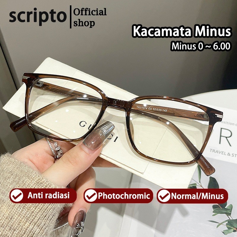 Scripto Kacamata Minus Anti Blueray Wanita Pria Baru 2025 Square Frame TR90 Kotak Kecil Frame Fashio