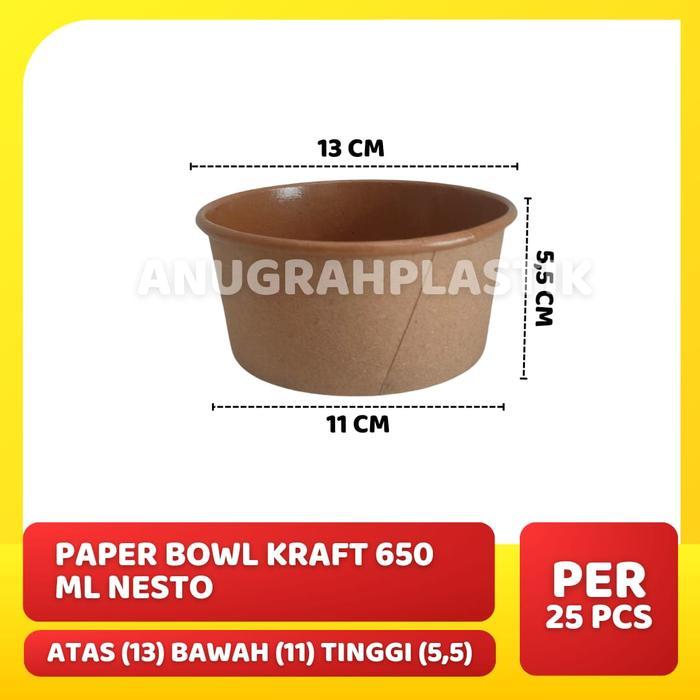 Promo Paper Bowl Kraft 650 ml NESTO / Paper Bowl Coklat 650 ml PER SLOP - 650 tanpa tutup, NestoTerl