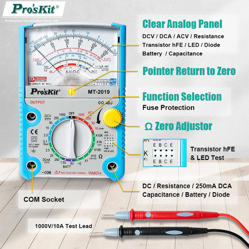 Pro'sKit AC/DC Analog Graph Pointer Multimeter Ammeter Resistance Capacitance ode Volt Amp Ohm HFE L