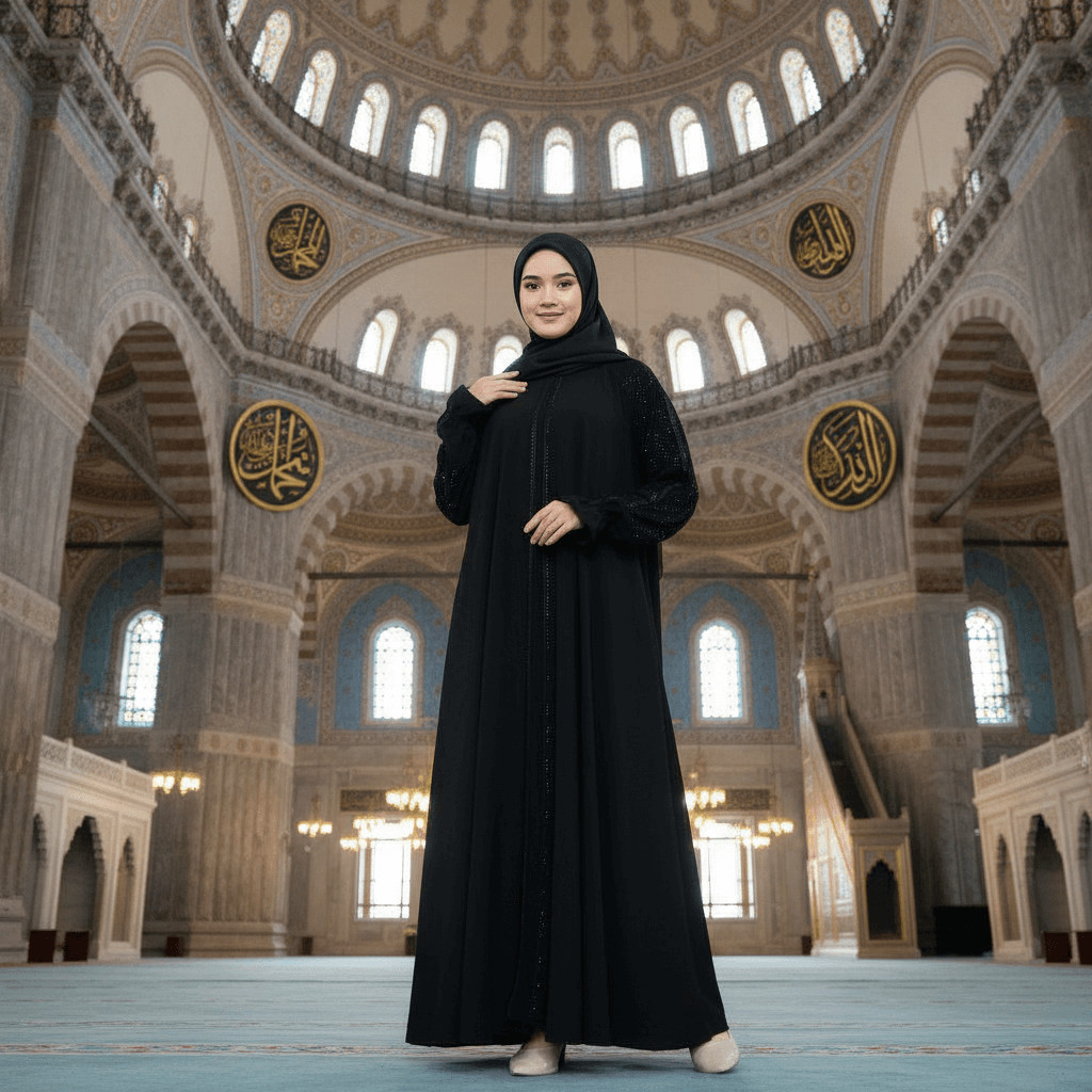 Gamis Umroh Abaya Umrah Premium Elegan Outer Hitam Terbaru Wanita Polos Putih Lebaran Haji 2026