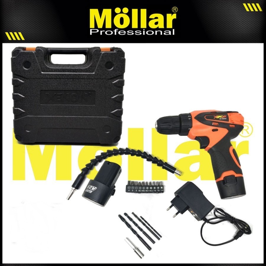 XENON CDD505 NEW GEN - Mesin Bor Charger 12V - Tanpa kabel - Cordless Drill screwdriver SET 2 Batter
