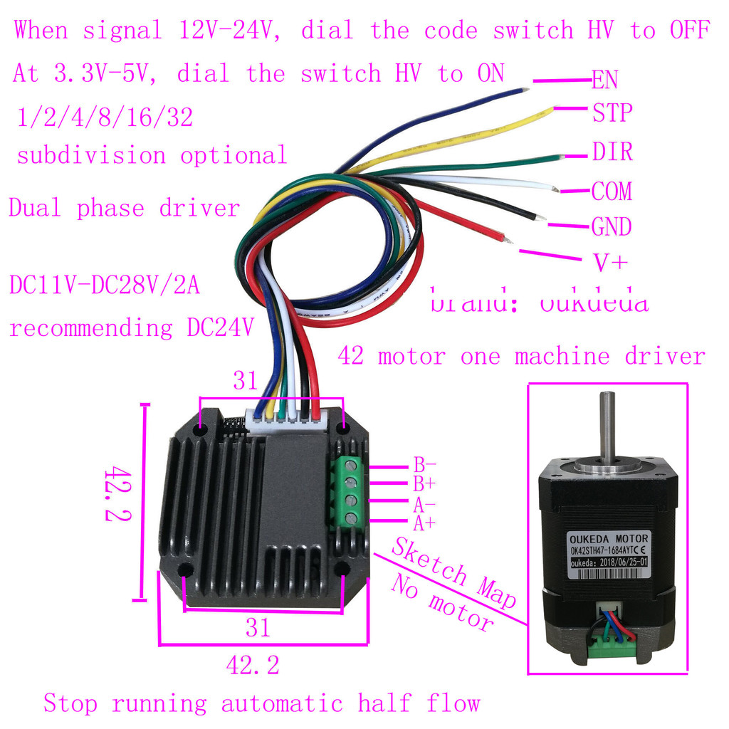 Nema 17 Integrated Motor Driver 42 Stepper Motor One Maine Driver DC11V-DC28V/2A Recommenng DC24V