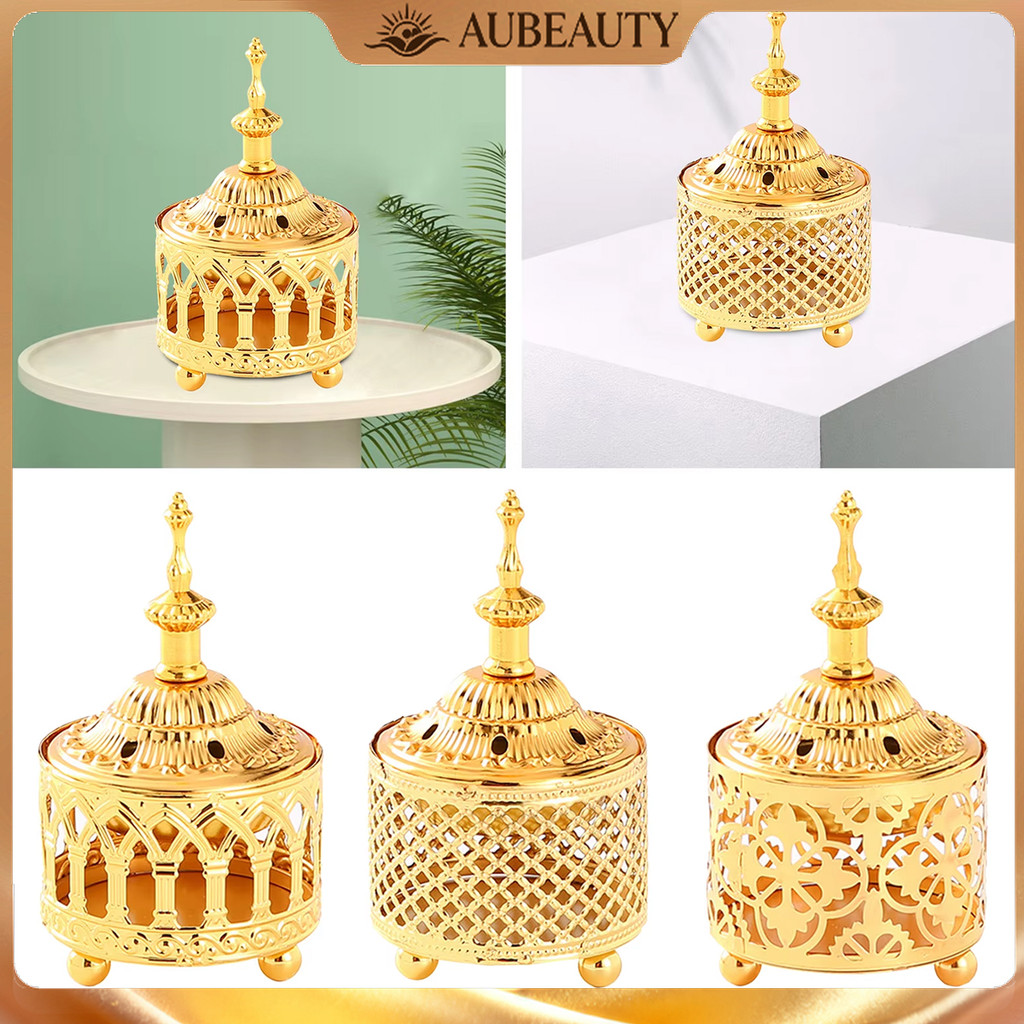 AubeautyPembakar dupa berbentuk menara berongga emas, pembakar dupa portabel bergaya Arab, pembakar 
