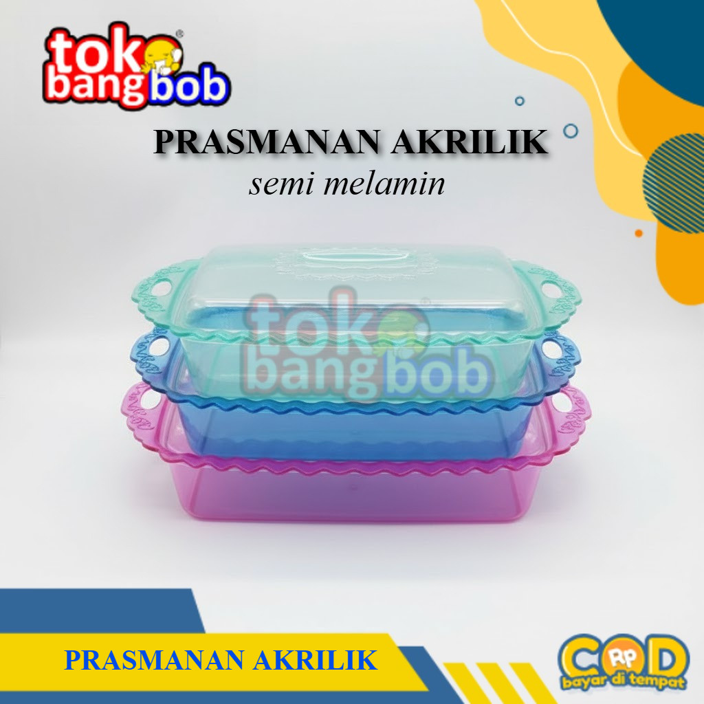 Wadah Saji Prasmanan Semi Melamin Segi Tutup Mika Akrilik Ukuran Besar