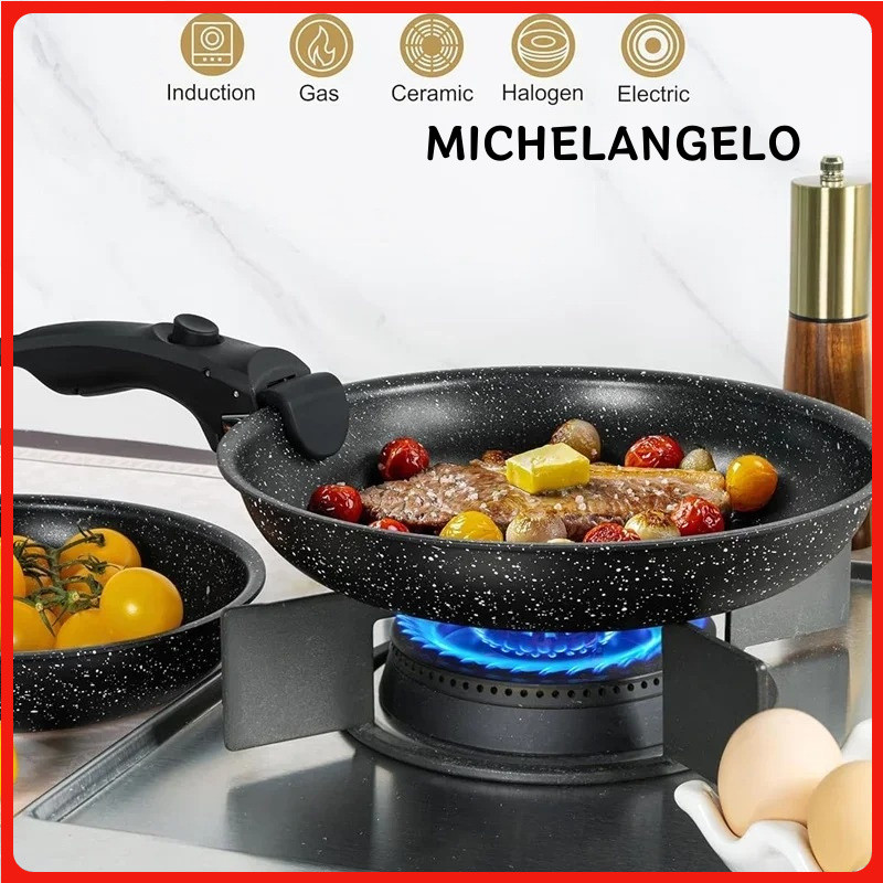 MIELANGELO Removable Handle 8" & 10" Fry Pans Nonstick Frying Pan Set Granite Coating Skillets Steak