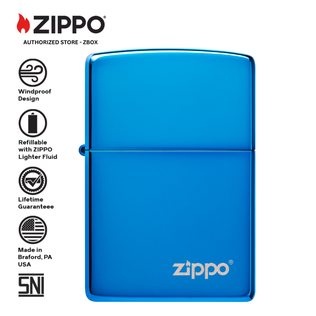 ZIPPO Original 20446ZL High Polish Blue with Zippo Logo - Korek Api Windproof USA