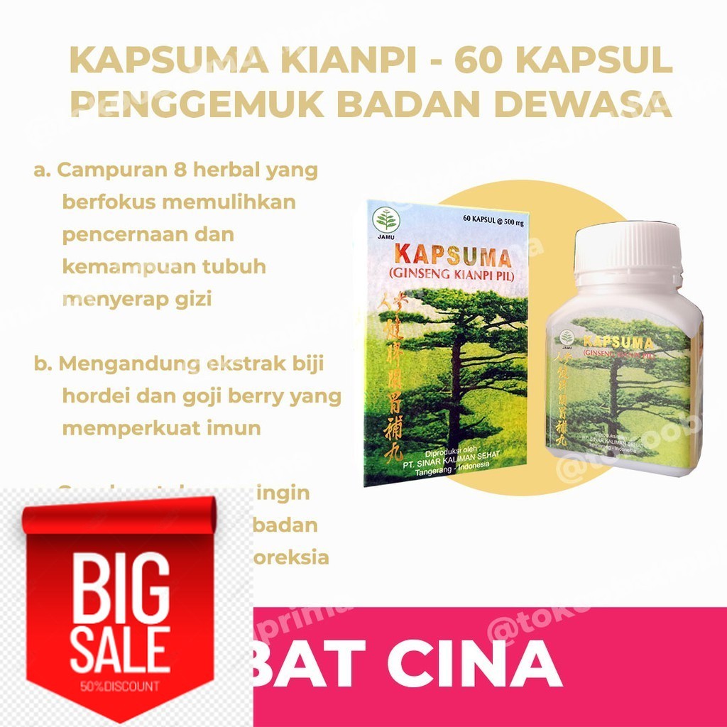 Kapsuma Kian Pi BPOM Isi 60 Kapsul - Obat Cina Penggemuk Badan Dewasa