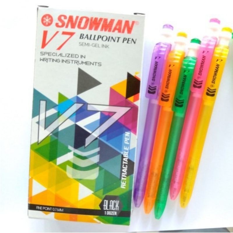 (12 PCS) Pulpen Snowman V7 / PEN SNOWMAN / BALLPOINT PEN / SEMI GEL INK - KDY