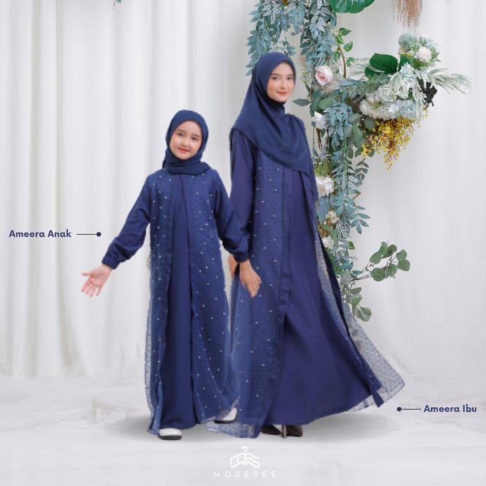 Gamis Couple Ibu dan Anak AMEERA DRESS Gamis Organza - Navy, Ibu S