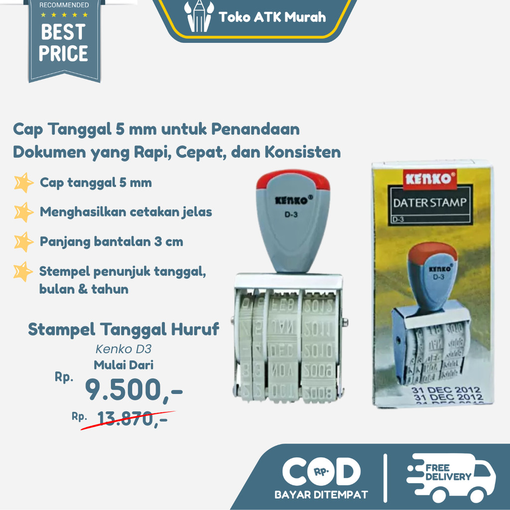 Stempel Tanggal Kenko D3 - Date Stamp Angka Huruf
