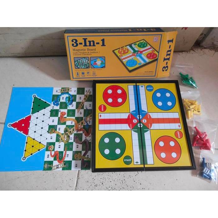 LUDO 3IN1 MAINAN PAPAN MAGNET 3 IN 1 - ULAR TANGGA - HALMA - LUDO
