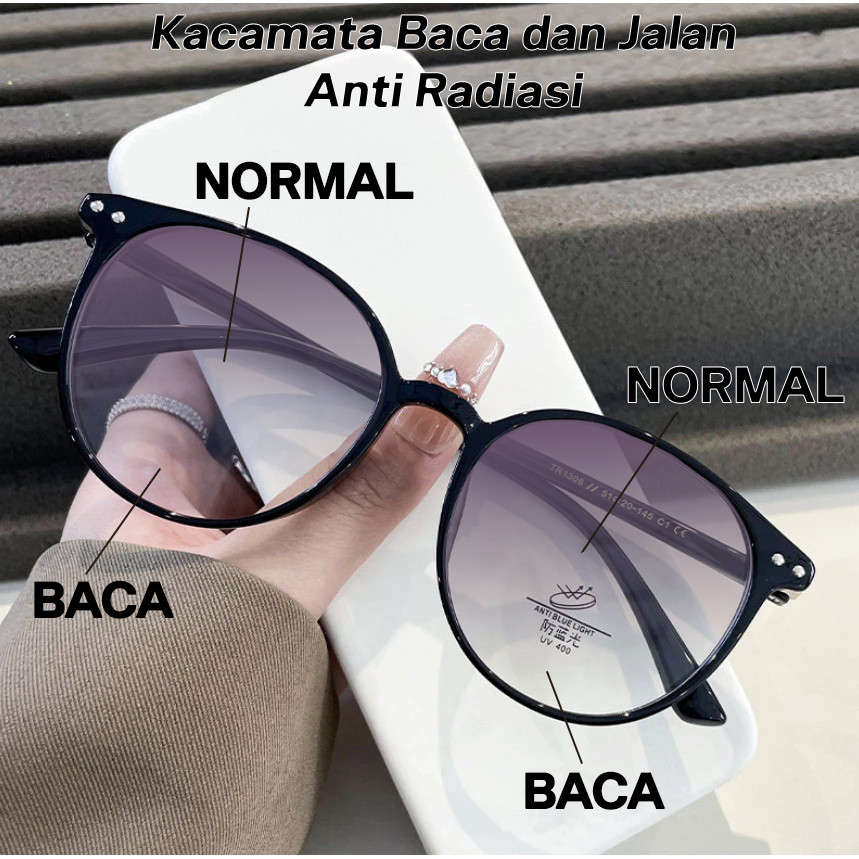 Kacamata Baca dan Jalan Double Lensa Fashion Korea Retro Anti Blue Light anti Radiasi Model Cat Eye 