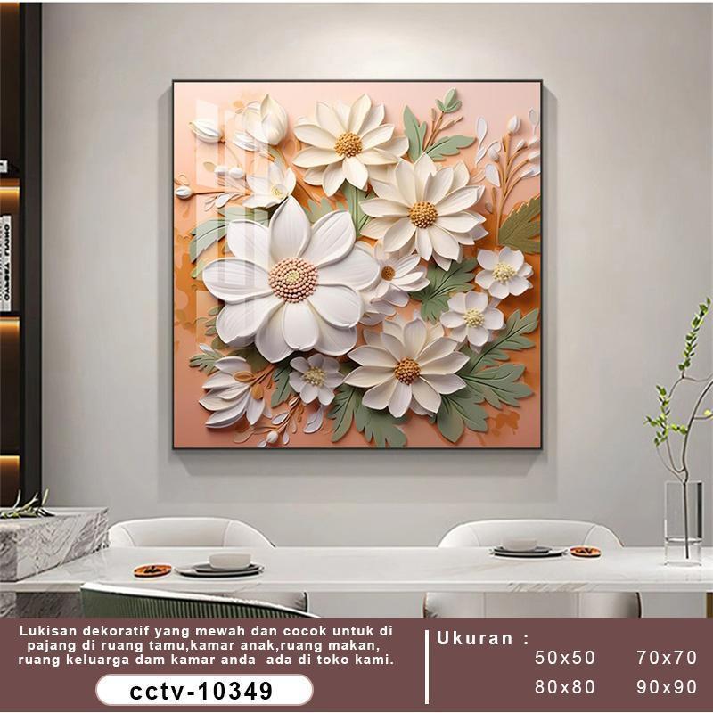 WALLPAPER DINDING, Wallpaper/Lukisan berperekat, Relief Bunga Daisy Putih Minimalis dan Modern, stik