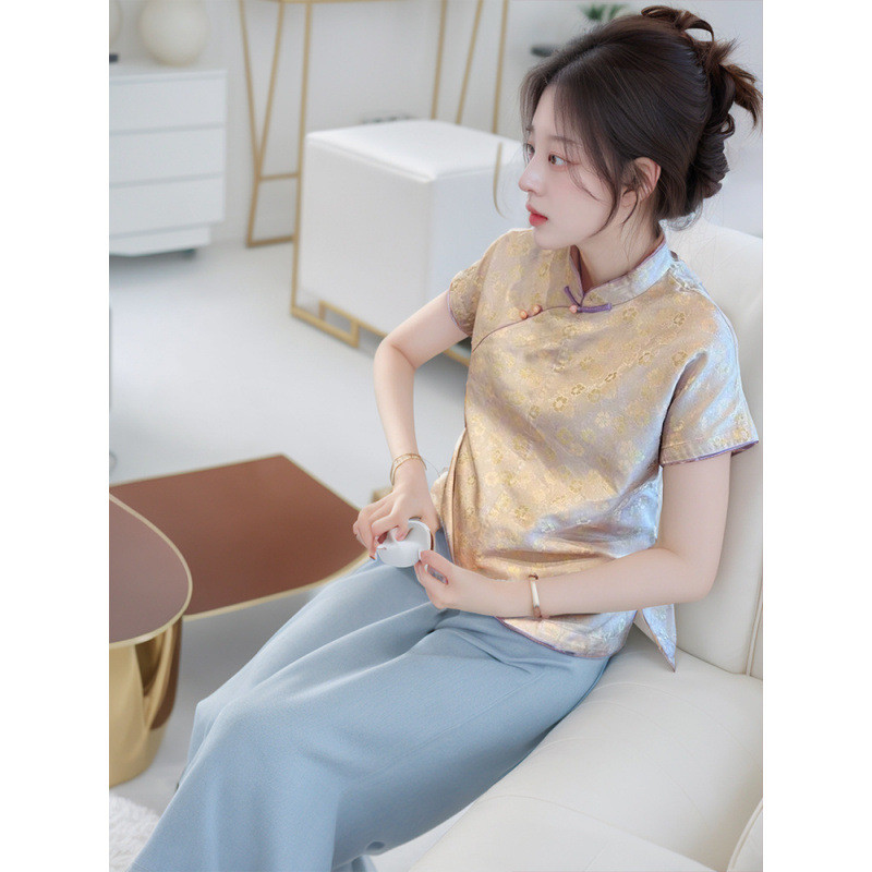 Blus Brokat Gaya Cina Baru Wanita Berkualitas Tinggi  Benar-benar Indah dan Elegan Baju Tang Tingkat