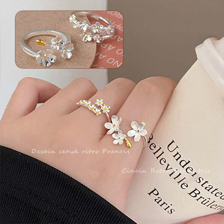 cincin bunga cincin titanium iris vintage terbuka desain bunga hias adjustable untuk wanita