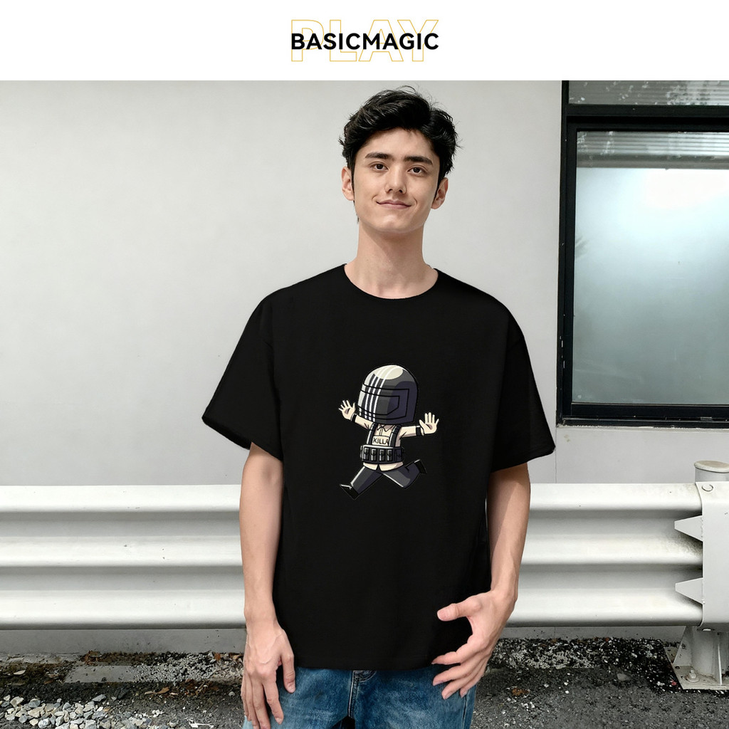 Kaos Hitam dengan Gambar Kartun Pejuang kain katun adem kain katun polos premium casual shirt Gaya H