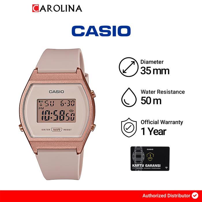 Jam Tangan Wanita Casio General LW-204-4A Quartz Watch Digital Dial Light Pink Resin Band Watches - 