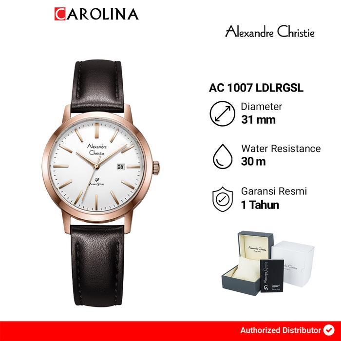 Jam Tangan Wanita Alexandre Christie Primo Steel AC 1007 LDLRGSL White Dial Brown  Leather Strap - A