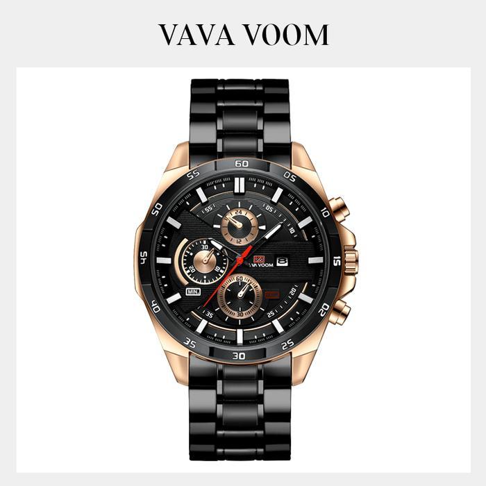 VA VA VOOM 216G Jam Tangan Pria Business Stainless Steel Analog Quartz Original Tahan Air Watch + Ko