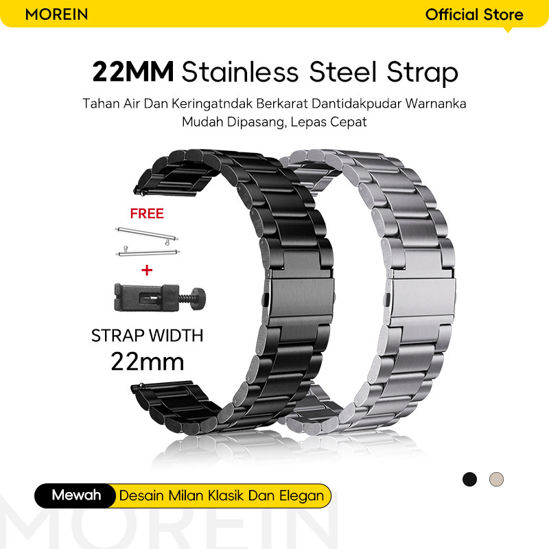 Morein Smart Watch Strap 22mm Stainless Steel Tali Jam Tangan Smartwatch Band Tali Rantai Stainless 