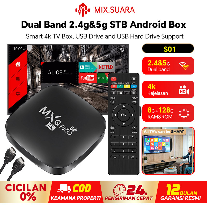 MIX.SUARA Dual Band 2.4G/5G Wifi Android TV BOX Ram 8GB Rom 128GB Advanced Indihome Digital Online T