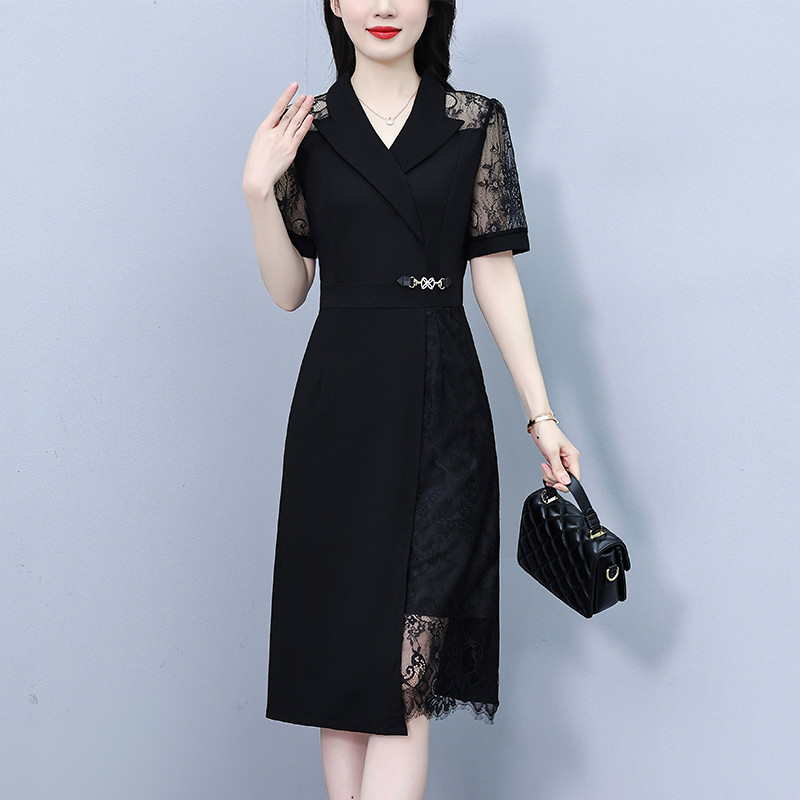 202511v Gaun lengan pendek, gaun musim panas elegan modis lengan pendek