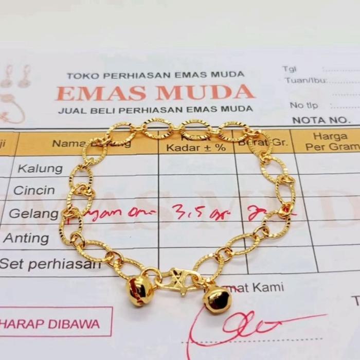 Gelang nuri ukir lapis emas 3gram free surat toko perhiasan