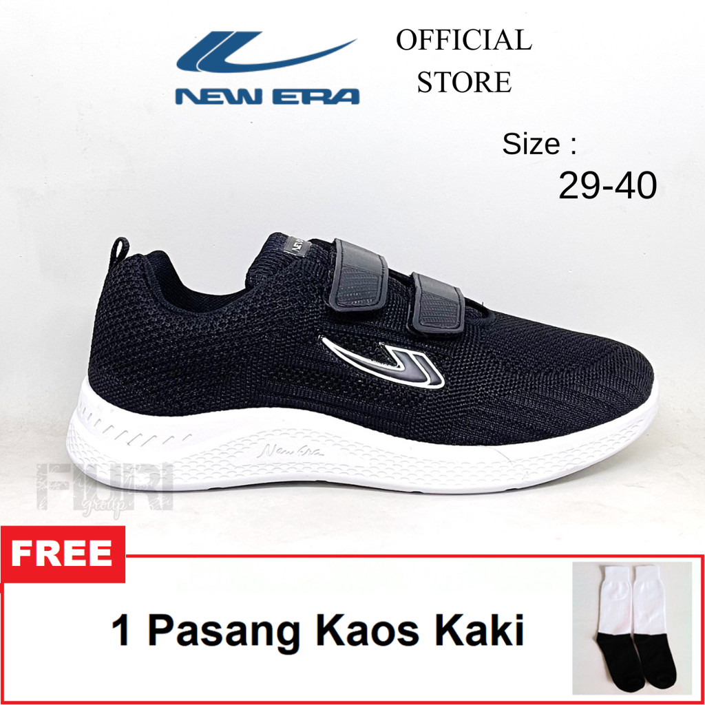 New Era - Cindy Perekat 29-40 - Sepatu Sneakers Casual Sekolah Kuliah Kerja Pria Wanita - Hitam Puti