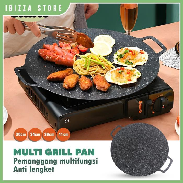 Panggangan Korea Grill Pan Bulat Datar Bbq /Wajan Bulat Anti Lengket 34cm Alat Teflon Kitchenware / 