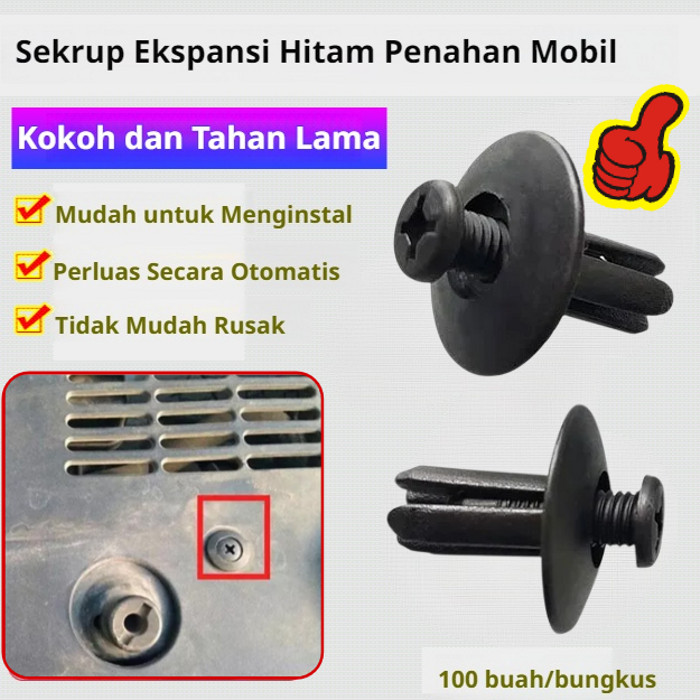 Paket Premium 100 Buah 100 Buah Paku Keling 8mm Pengikat Mobil Klip Plastik Sekrup Ekspansi Hitam Pa