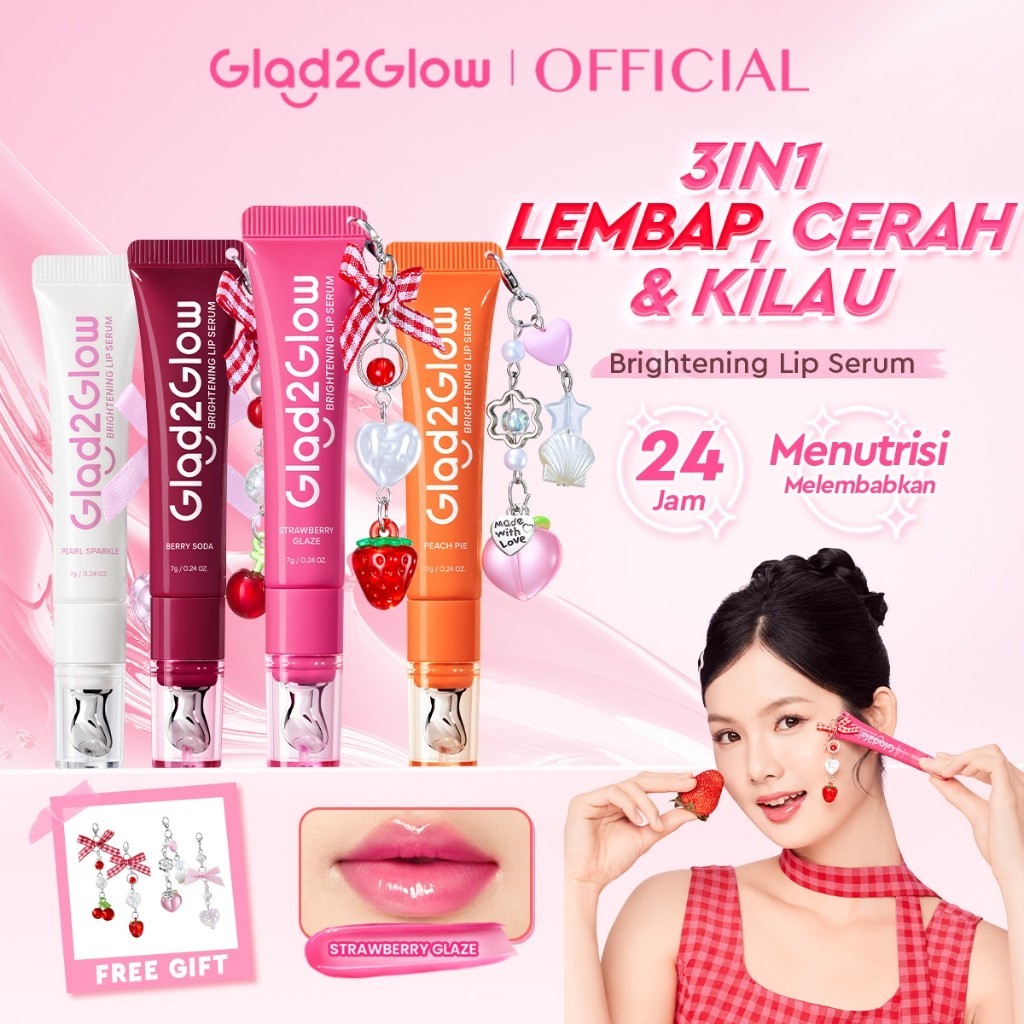 Glad2Glow Brightening Lip Serum 7g  Mencerahkan Melembabkan dan menambahkan warna3in1  liptint lipst