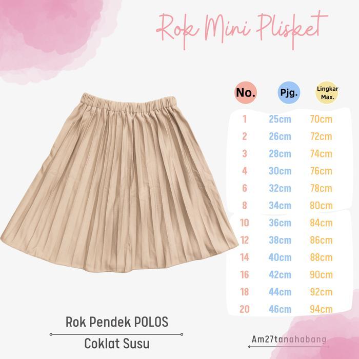 promo  -ROK PLISKET MINI / Pendek POLOS ANAK 1-12 TAHUN ROK HYGET Hitam Putih Pink CokSu Fanta Abu N