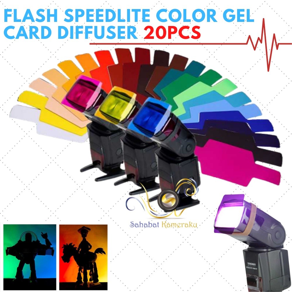[Sale Promo] Gel Filter Flash SPEEDLITE Diffuser 20 Sets Color Reflector External Strobist Speedligh