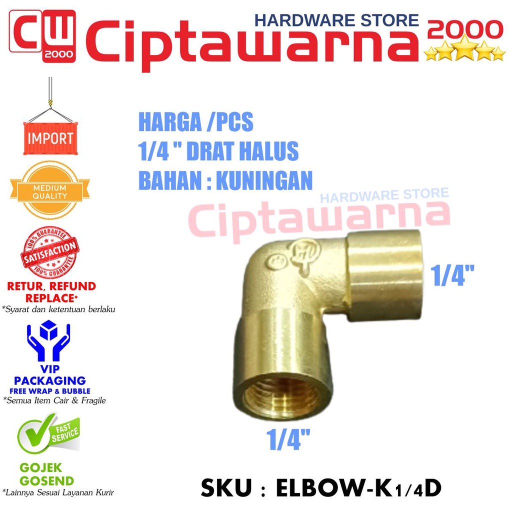 Elbow Kuningan Drat Dalam Nepel L Knee Kompresor taman air 1/4" Inch - CWTT