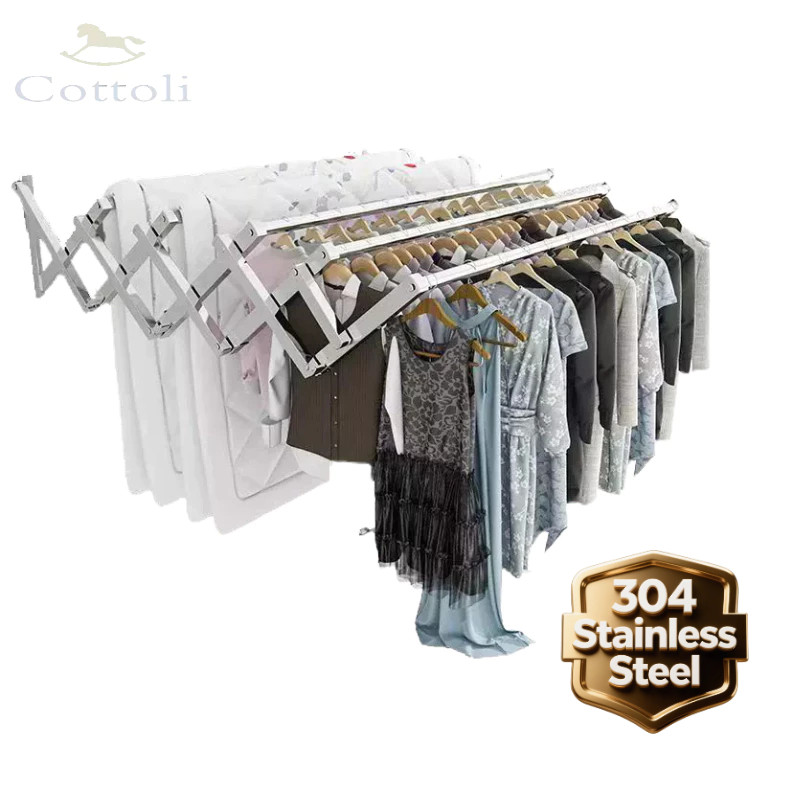 Cottoli Jemuran Baju Tempel Dinding Jemuran Dinding Lipat Stainless Jemuran Baju Dinding Lipat
