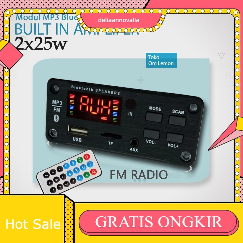 002 MP3 modul bluetooth 12V dilengkapi amplifier 2x25watt