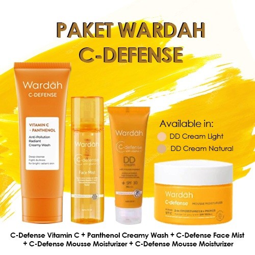 Paket Wardah C-Defense 4 Pcs (Creamy Wash + Face Mist + Dd Cream + Mouse Moisturizer) - Mencerahkan