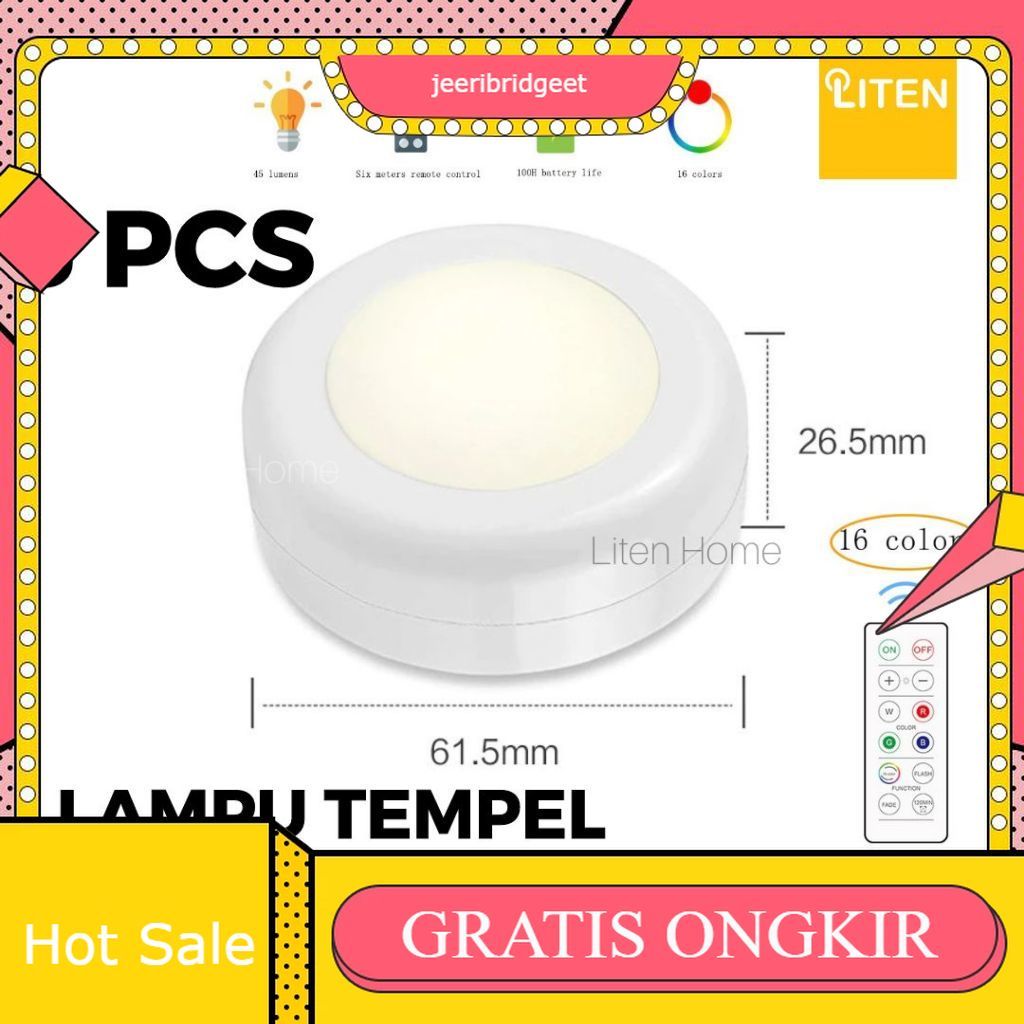 Lampu Tempel Plafon Mini RGB Remote / Downlight LED Kecil Baterai Outbow