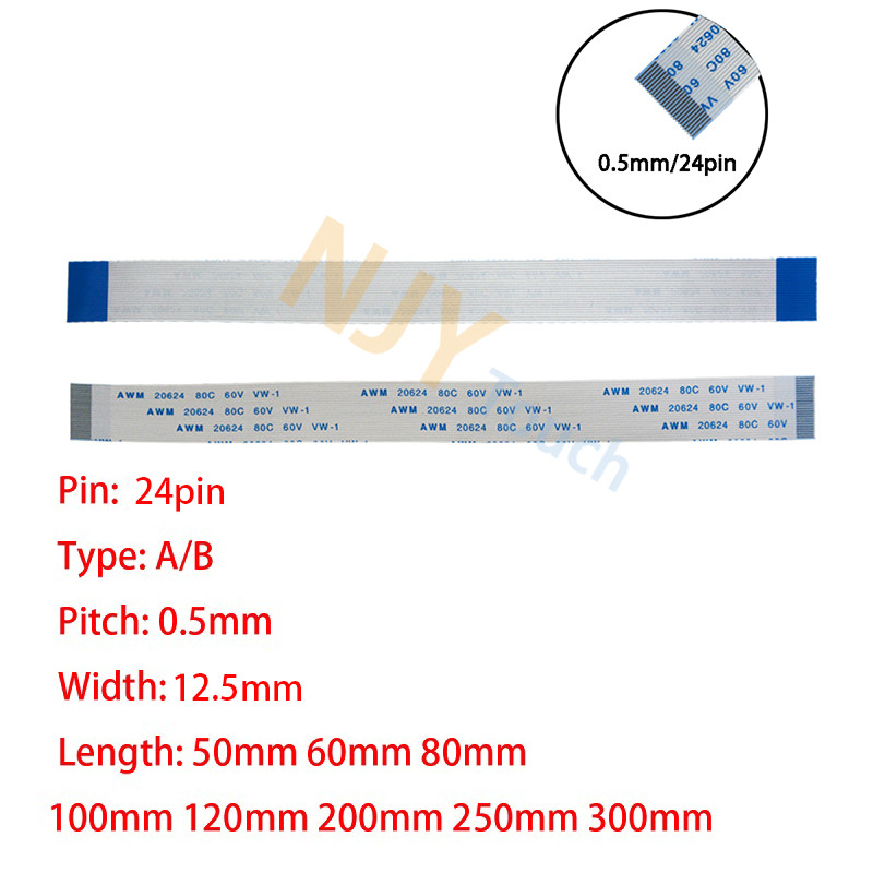 24Pin 05mm Pitch FFC FPC AWM 20624 80C 60V VW1 A B Type Flat Flexible Cable 60100150200250300400mm