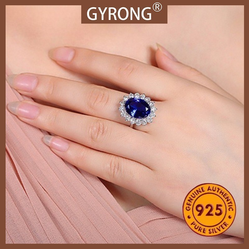 GYRONG Cincin Terbuka Bunga Matahari Zircon Biru yang Mulia dan Indah