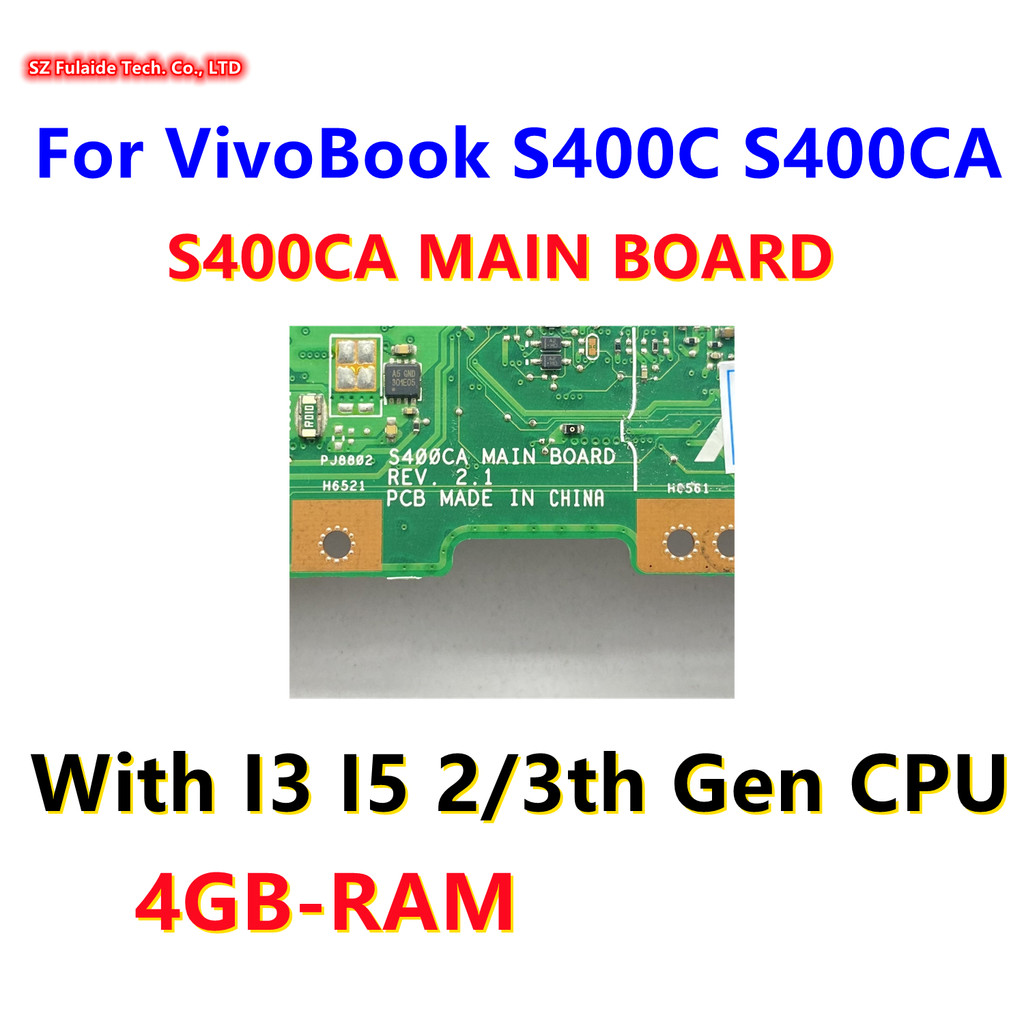 S400CA MAIN BOARD For ASUS VivoBook S400C S400CA  Laptop Motherboard With I3 I5 23TH Gen CPU 4GBRAM 