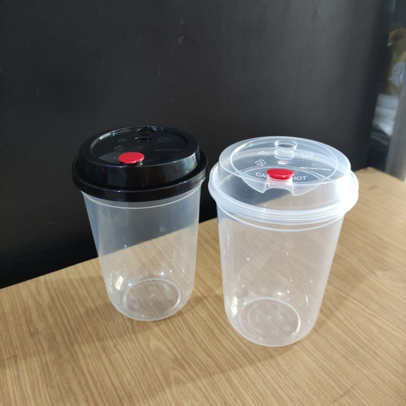 (isi 25 pcs) Gelas Plastik PP Cup Injection 16 Oz Oval 500 ml + TUTUP STOPPER  *TEBAL & ANTI TUMPAH