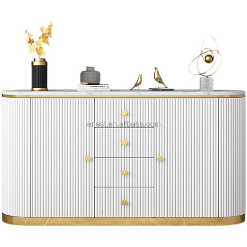 Modern Luxury ning Room Furniture Marble Storage Sideboard Buffet Cabinet White and Gold Sideboard K