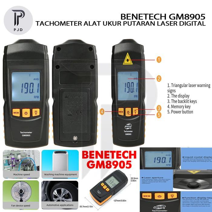 Bengkelku store Benetech GM8905 Tachometer Alat Ukur Putaran Laser Digital RPM Meter