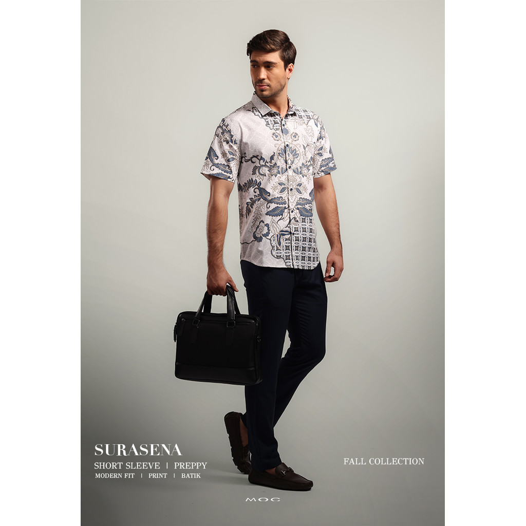MOC - Kemeja Batik Pria Lengan Pendek Surasena - White